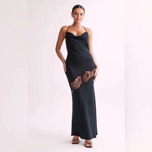 Chandra Lace Detail Satin Maxi Dress - Meshki
